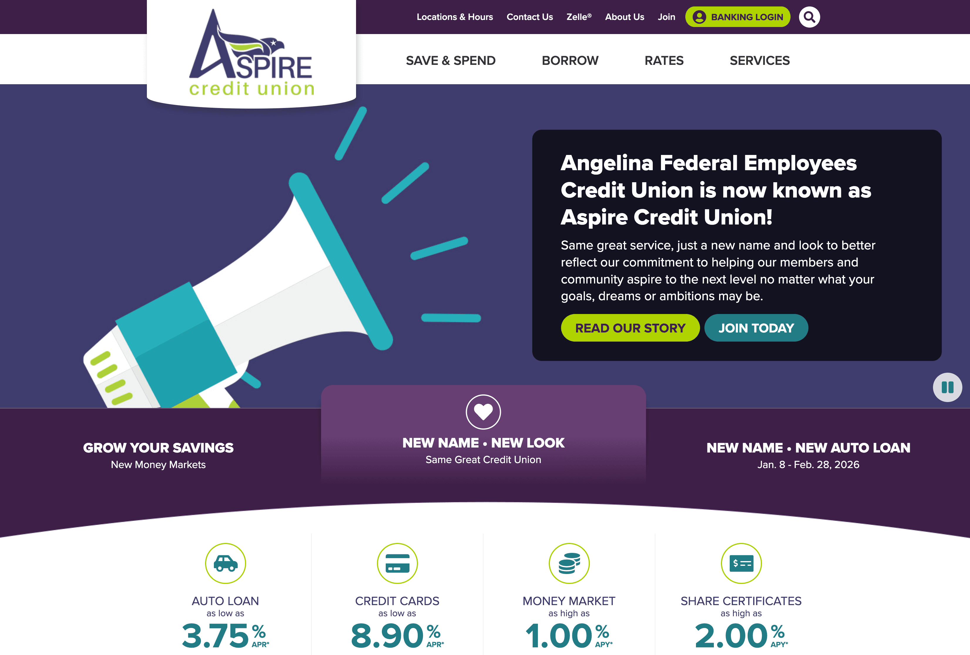 Aspire Credit Union website screenshot